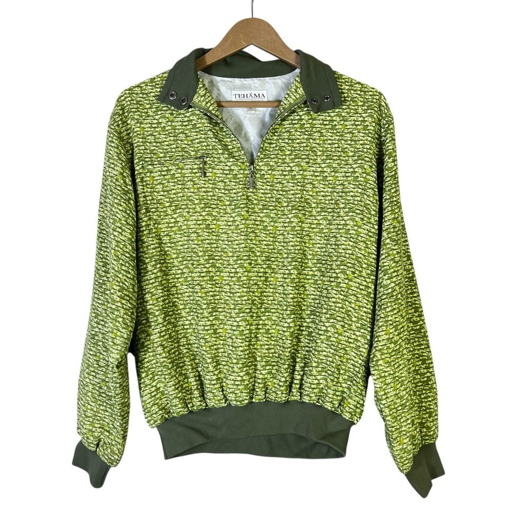Vintage Tehama Nancy Haley 1/4 Zip Geometric Print Windbreaker Jacket Green M